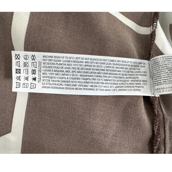 NWT Mango MNG Abstract Geo Print Long Sleeve Satin Dress Brown Cream Size M - Picture 13 of 13